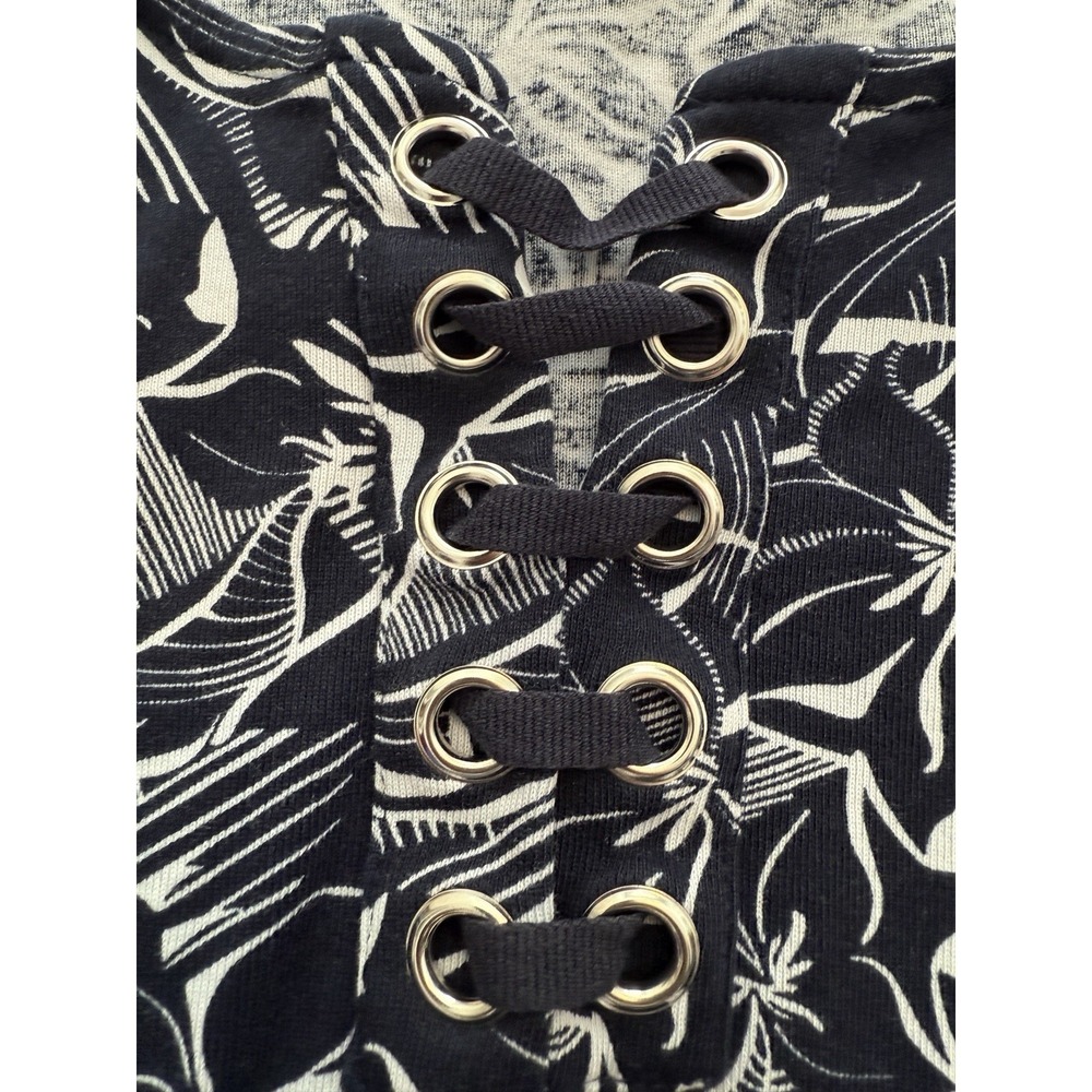 Rafaella‎ Lace-up Short Sleeve Tee Shirt Dark Navy Blue Women's Petite Large - Picture 4 of 7